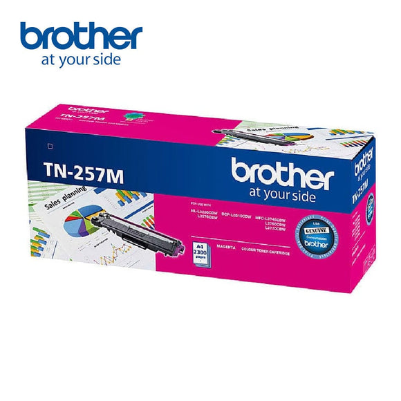 Brother TN-257M Magenta High Yield Toner Cartridge to Suit - HL-3230CDW/3270CDW/DCP-L3015CDW/MFC-L3745CDW/L3750CDW/L3770CDW (2,300 Pages)