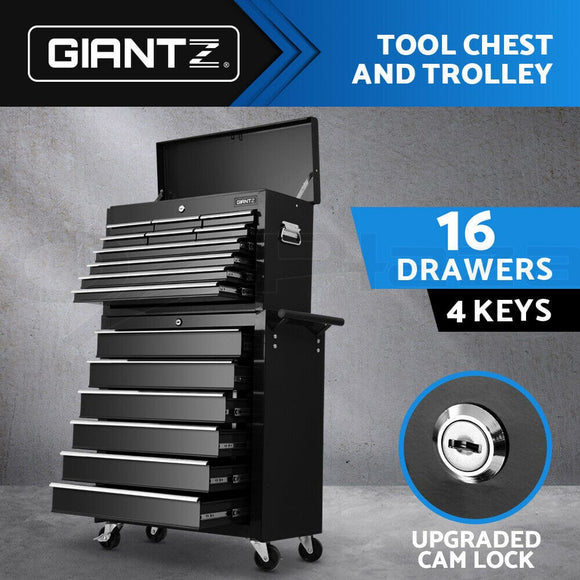 Giantz 16 Drawers Tool Box Trolley Black