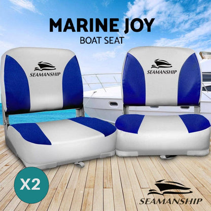 Seamanship Set of 2 Folding Swivel Boat Seats - Grey & Blue