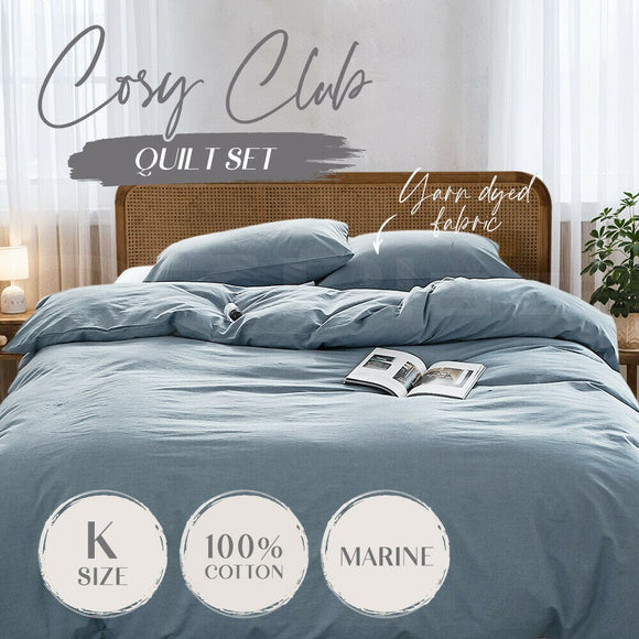Cosy Club Duvet Cover Quilt Set Flat Cover Pillow Case Essential Blue King