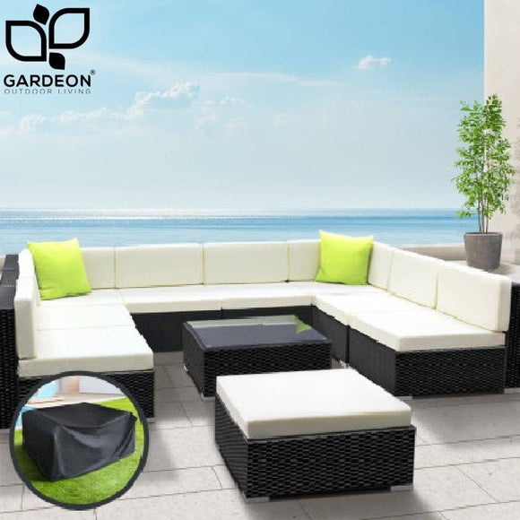 Gardeon 10PC Sofa Set with Storage Cover Outdoor Furniture Wicker