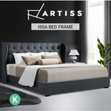 Artiss Issa Bed Frame Fabric Gas Lift Storage - Charcoal King