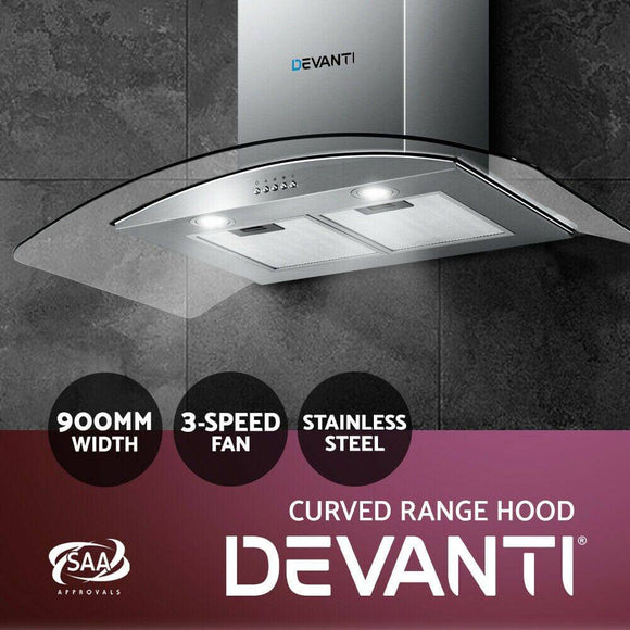 Devanti Range Hood 900mm Rangehood Kitchen Stainless Glass Canopy 90cm