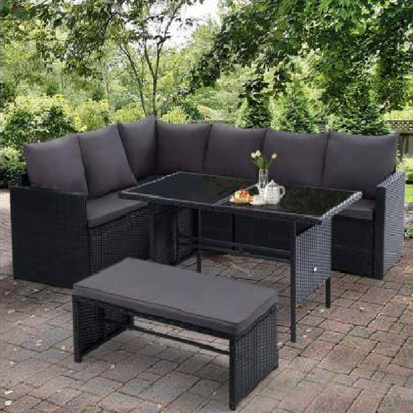 Outdoor Furniture Dining Table Set Sofa Set Wicker 8 Seater Storage Cover Black