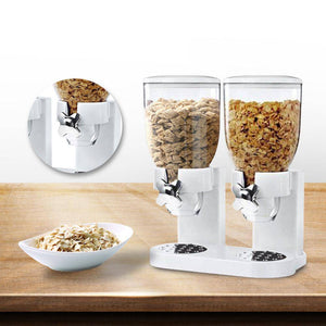 Double Cereal Dispenser Dry Food Storage Container White