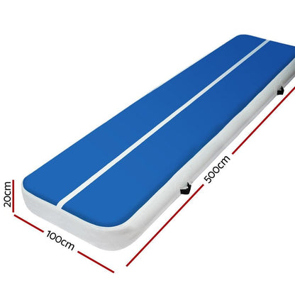 5m x 1m Inflatable Air Track Mat 20cm Thick Gymnastic Tumbling Blue And White.