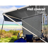 Grey Caravan Privacy Screen 1.95 x 2.2M End Wall Side Sun Shade Roll Out Awning