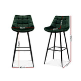 Artiss 2x  Kitchen Bar Stools Velvet Bar Stool Counter Chairs Metal Barstools Green