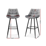 Artiss 2x Kitchen Bar Stools Velvet Bar Stool Counter Chairs Metal Barstools Grey