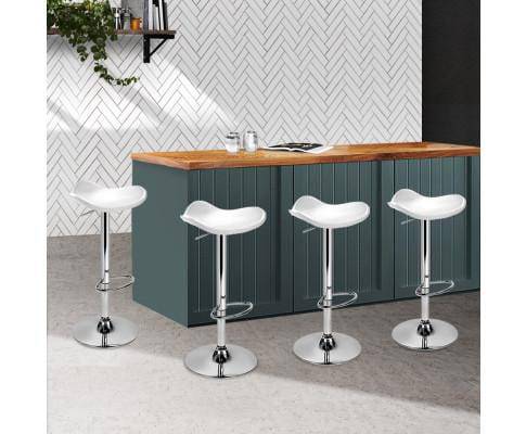 4x Kitchen Bar Stools Swivel Bar Stool Leather Gas Lift Chair White