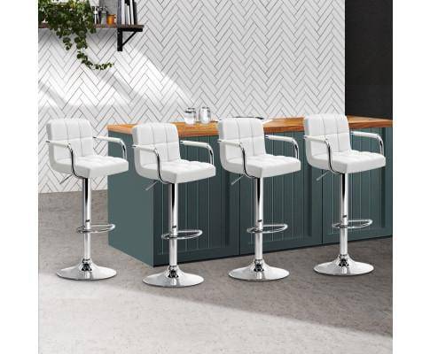 4x Bar Stools Kitchen Swivel Bar Stool Leather Gas Lift Chairs White