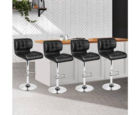 4x Bar Stools PU Leather Chrome Kitchen Bar Stool Chairs Gas Lift Black