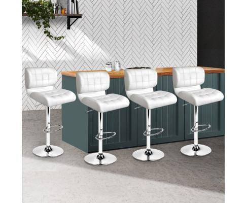 4x Bar Stools PU Leather Chrome Kitchen Bar Stool Chairs Gas Lift White