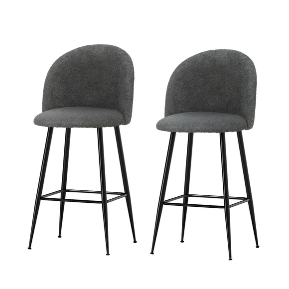 Artiss Set of 2 Bar Stools Kitchen Dining Chair Stool Chairs Sherpa Boucle Charcoal