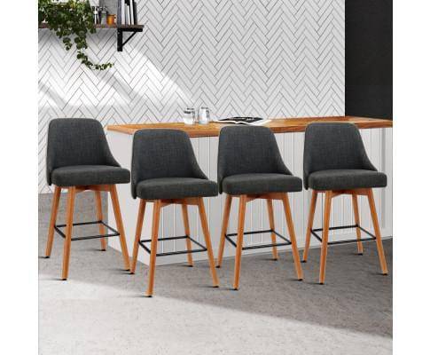 4x Wooden Bar Stools Swivel Bar Stool Kitchen Dining Chairs Cafe Charcoal