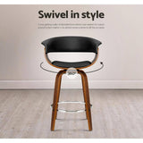 Artiss 2x Bar Stools Wooden Bar Stool Swivel Kitchen Dining Chairs Leather Black