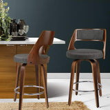 2 x Artiss Wooden Swivel Bar Stools Kitchen Counter Barstool Charcoal Fabric
