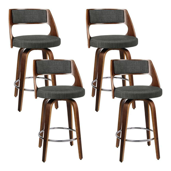 Artiss 4x Wooden Bar Stools Swivel Bar Stool Kitchen Chairs Charcoal Fabric