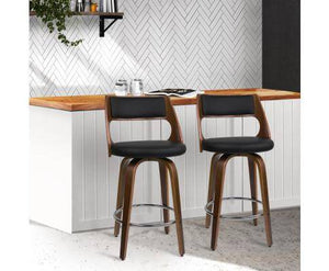 2x Wooden Bar Stools Swivel Bar Stool Kitchen Dining Chair Cafe Black 76cm