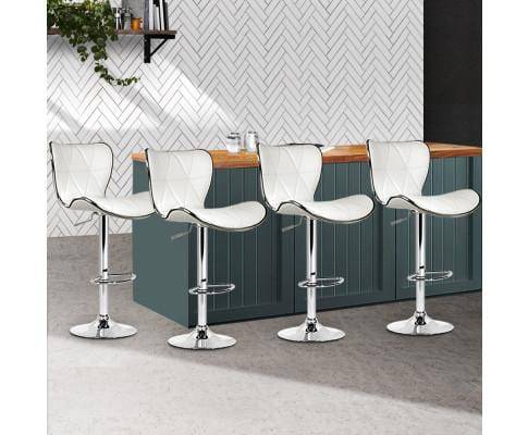 4x Bar Stools RUBY Kitchen Swivel Bar Stool Leather Chairs Gas Lift White