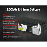 Giantz 12V 200Ah Lithium Battery LiFePO4 Deep Cycle Box Solar Caravan Camping