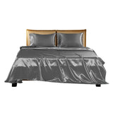 DreamZ Silky Satin Sheets Fitted Flat Bed Sheet Pillowcases Summer Double Grey