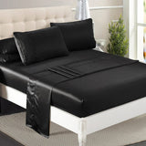 DreamZ Silky Satin Sheets Fitted Bed Sheet Pillowcases Summer King Single Black