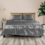 DreamZ Silky Satin Sheets Fitted Bed Sheet Pillowcases Summer King Single Grey