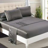DreamZ Silky Satin Sheets Fitted Bed Sheet Pillowcases Summer King Single Grey