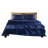 DreamZ Silky Satin Sheets Fitted Flat Bed Sheet Pillowcases Summer Queen Blue