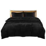 DreamZ Silky Satin Quilt Cover Set Bedspread Pillowcases Summer King Black