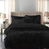 DreamZ Silky Satin Quilt Cover Set Bedspread Pillowcases Summer Queen Black