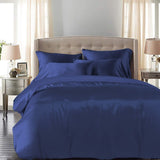 DreamZ Silky Satin Quilt Cover Set Bedspread Pillowcases Summer Queen Blue