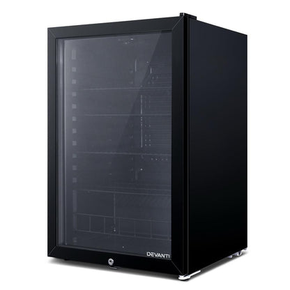 Devanti 115L Bar Fridge Glass Door w/Light Black