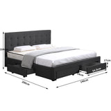 Levede Bed Frame Base With Storage Drawer Mattress Wooden Fabric Double Dark Grey