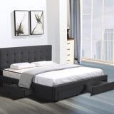 Levede Bed Frame Base With Storage Drawer Mattress Wooden Fabric Double Dark Grey