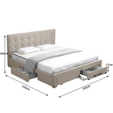 Levede Bed Frame King Fabric With Drawers Storage Beige