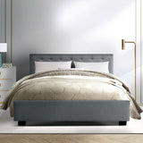 Artiss Vila Bed Frame Fabric Gas Lift Storage - Grey Queen