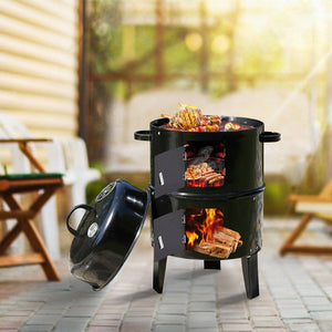 3in1 Charcoal BBQ Grill Smoker Portable Outdoor Barbecue Roaster Steel