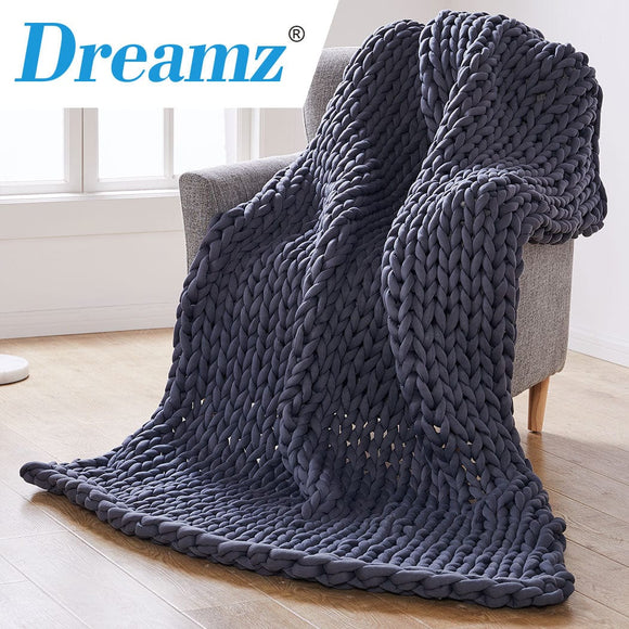 DreamZ Knitted Weighted Blanket Chunky Bulky Knit Throw Blanket 6.5KG Dark Grey