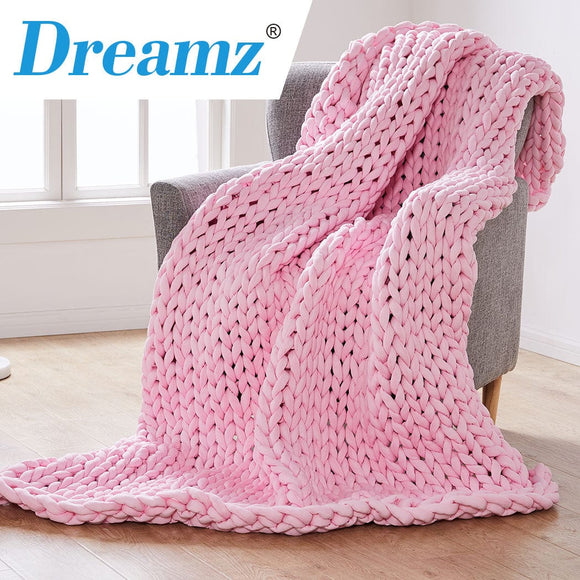 DreamZ Knitted Weighted Blanket Chunky Bulky Knit Throw Blanket 6.5KG Pink
