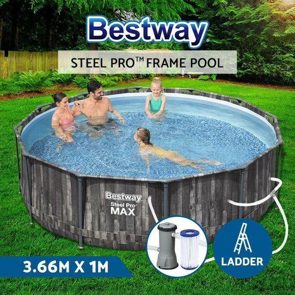Bestway Swimming Pool Above Ground Frame Steel Pro MAX Pools Filter Pump Ladder 3.66m x 1.00m