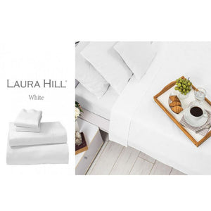 Bed Sheets Microfibre 1000TC 4PC King Sheet Set-White Cotton-Laura Hill