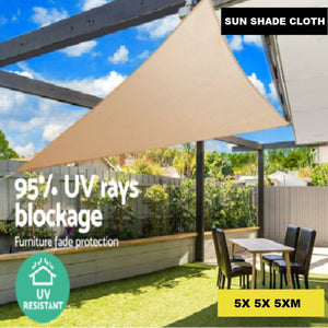 Sun Shade Sail Instahut 5 x 5 x 5m Waterproof Triangle Cloth - Sand Beige