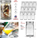 Canning Jars VIKUS 12 Pieces  - 480ml Mason Jar Empty Glass Spice Bottles with Airtight Lids and Labels