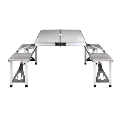 Folding Table With 2 x Bench Chairs-Aluminium
