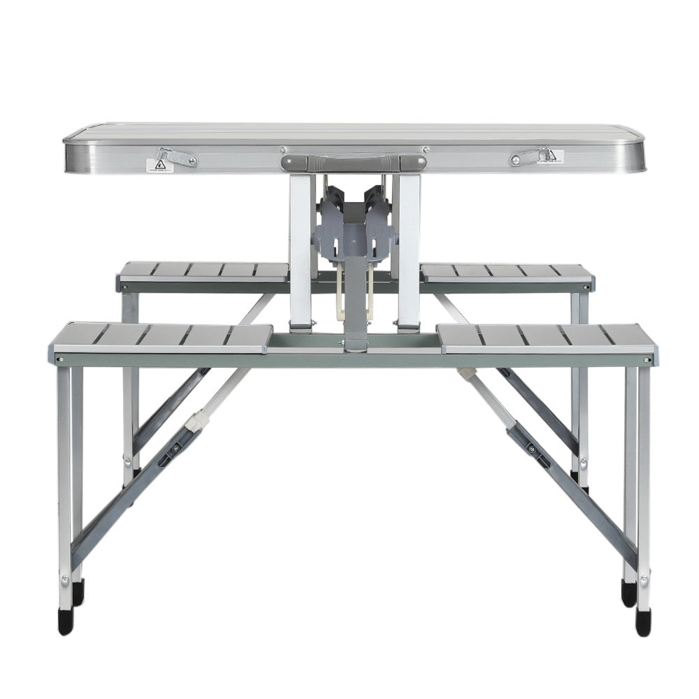 Folding Table With 2 x Bench Chairs-Aluminium