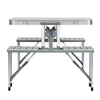 Folding Table With 2 x Bench Chairs-Aluminium