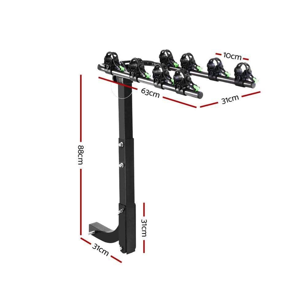 Bicycle Car Rack Tow Bar Mount |  2inch Holds 4x Bikes - Balck