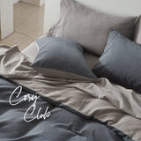 Cosy Club Quilt Cover Set Cotton Duvet Double Blue Dark Grey